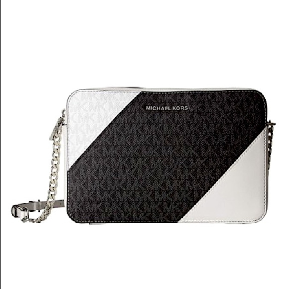 NWT Michael Kors Crossbody bag, colorblock black & white with silver detailing